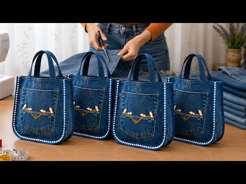 From Old Jeans to a Stunning Bag 👖♻️/Full Sewing Process/ Cutting and Sewing