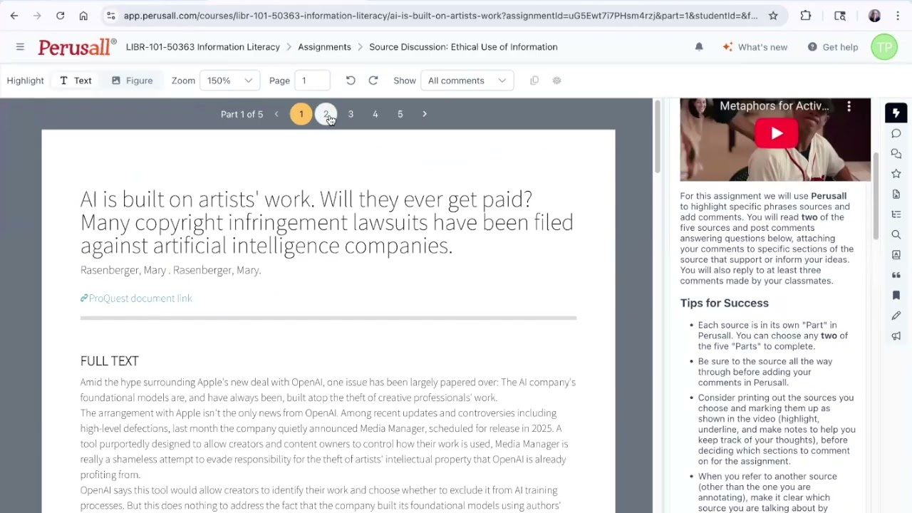 Library 101 Source Annotation/Discussion: Ethical Use of Information Instructions