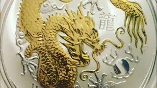 Perth Mint Silver Dragon Coin, 24K Gold Gilded