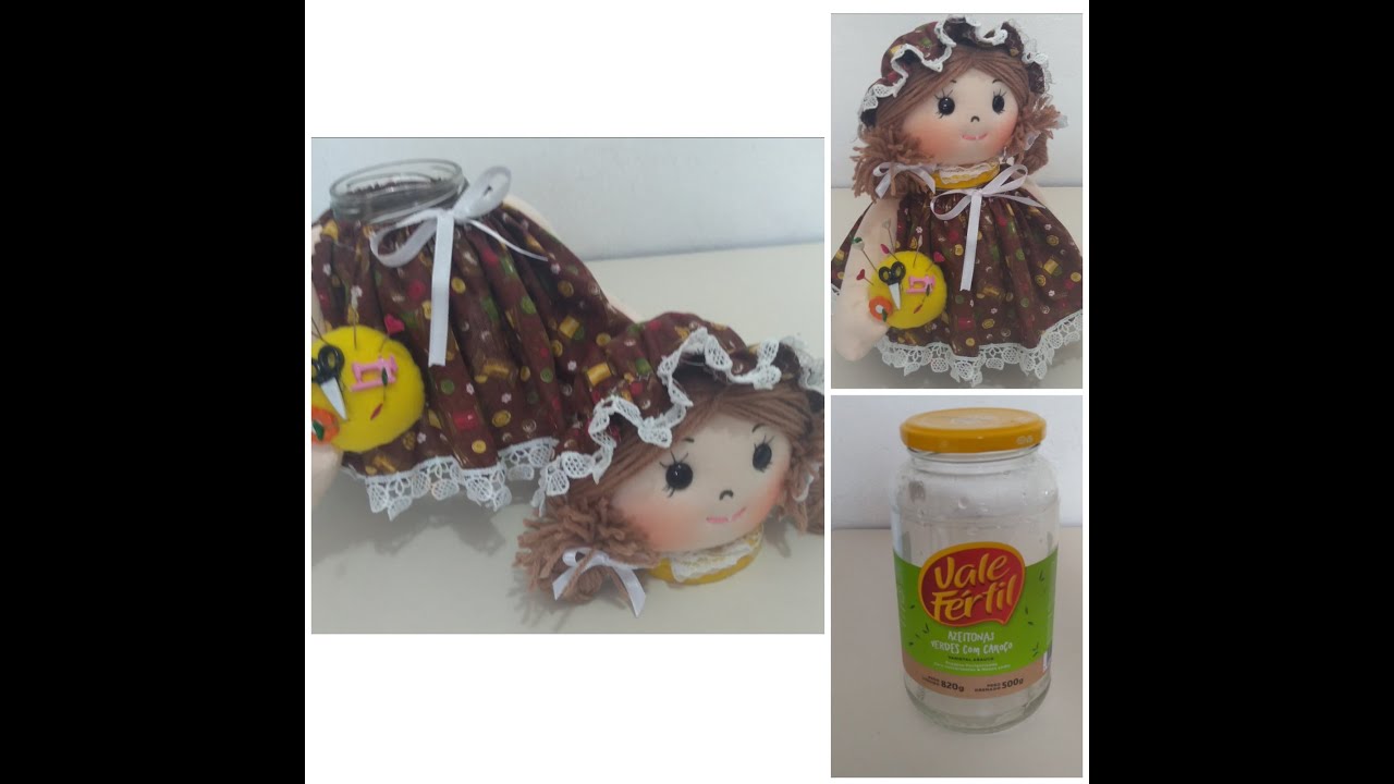 BONECA AGULHEIRO E PORTA TRECO COM POTE RECICLADO.