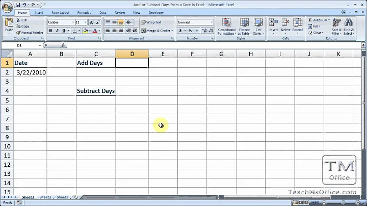 Add or Subtract Days from a Date in Excel