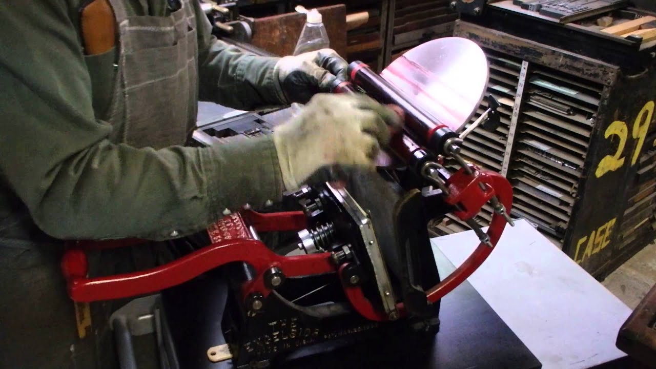 Washing up the 5x8 Kelsey Excelsior Platen Press