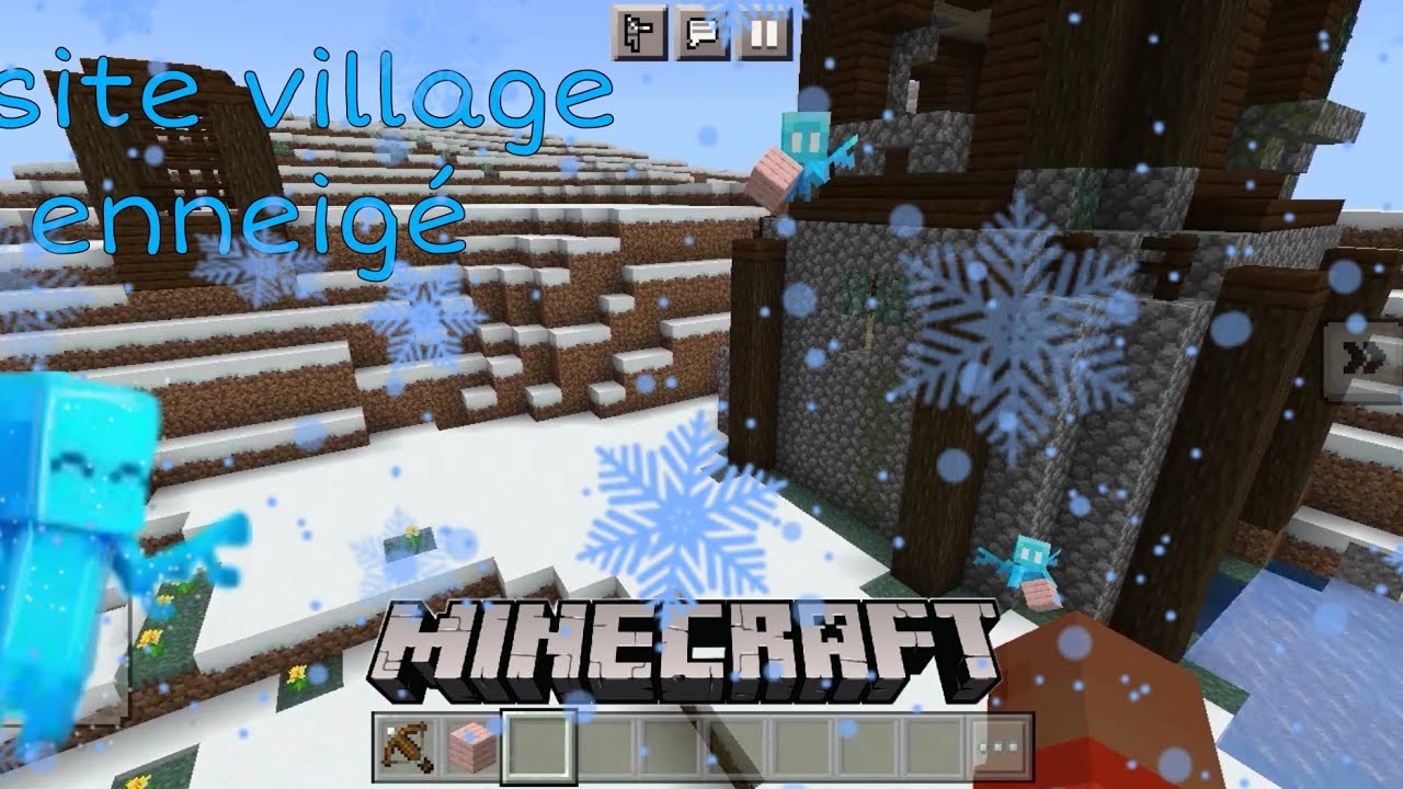 Minecraft créatif - Visite d'un village enneigé et d'une tour de
