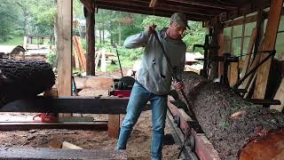 Antique sawmill sawing pine in the rain.#sawmill