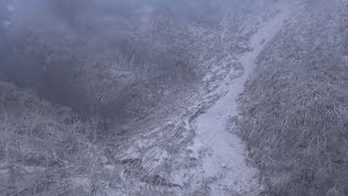 木々倒れ、灰色の山肌　全島避難の口永良部島