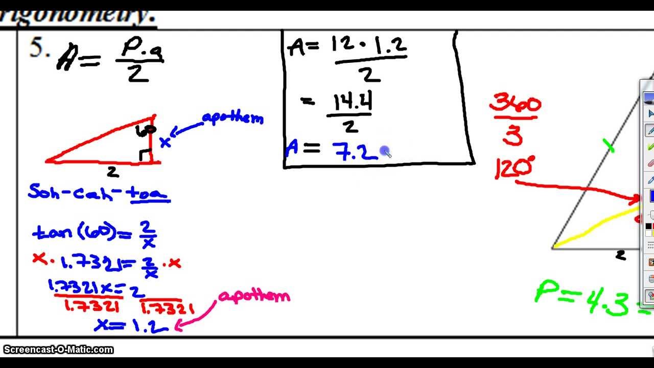 Chapter 11.5 - Using Trig to find the area of a regular polygon - YouTube