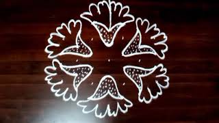 Hibiscus flower kolam || 7*4 dots amazing rangoli kolam || Flower Rangoli