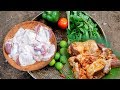 Wilderness Life : Primitive Cooking  Liver&#39;s Chicken fried Recipe | Survival Cooking Liver Chicken