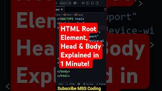 HTML Root Element, Head &amp; Body Explained in 1 Minute! | #webdev #9 | #shorts #html #htmltutorial