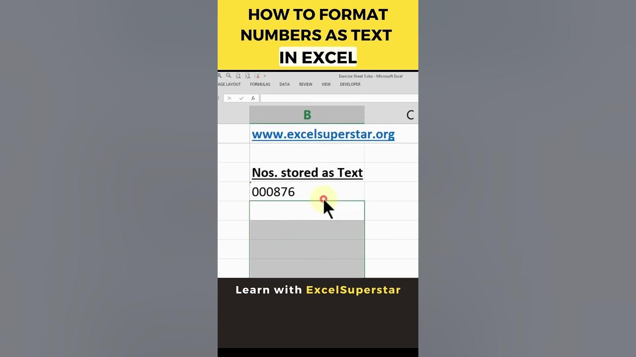 How to store numbers as text in excel excelshorts textformatting 