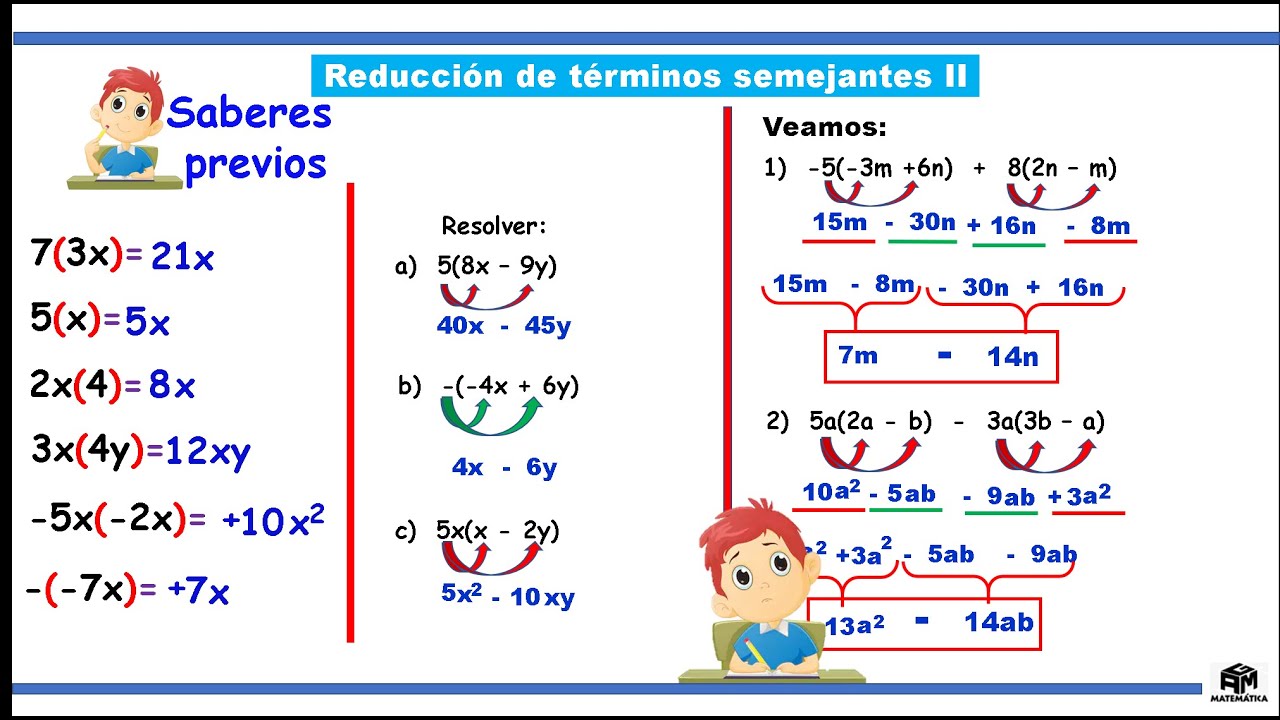 Reducción de términos semejantes II - 6to de primaria - YouTube