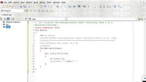 C++ to print the multiplication table vertically from 1 to n