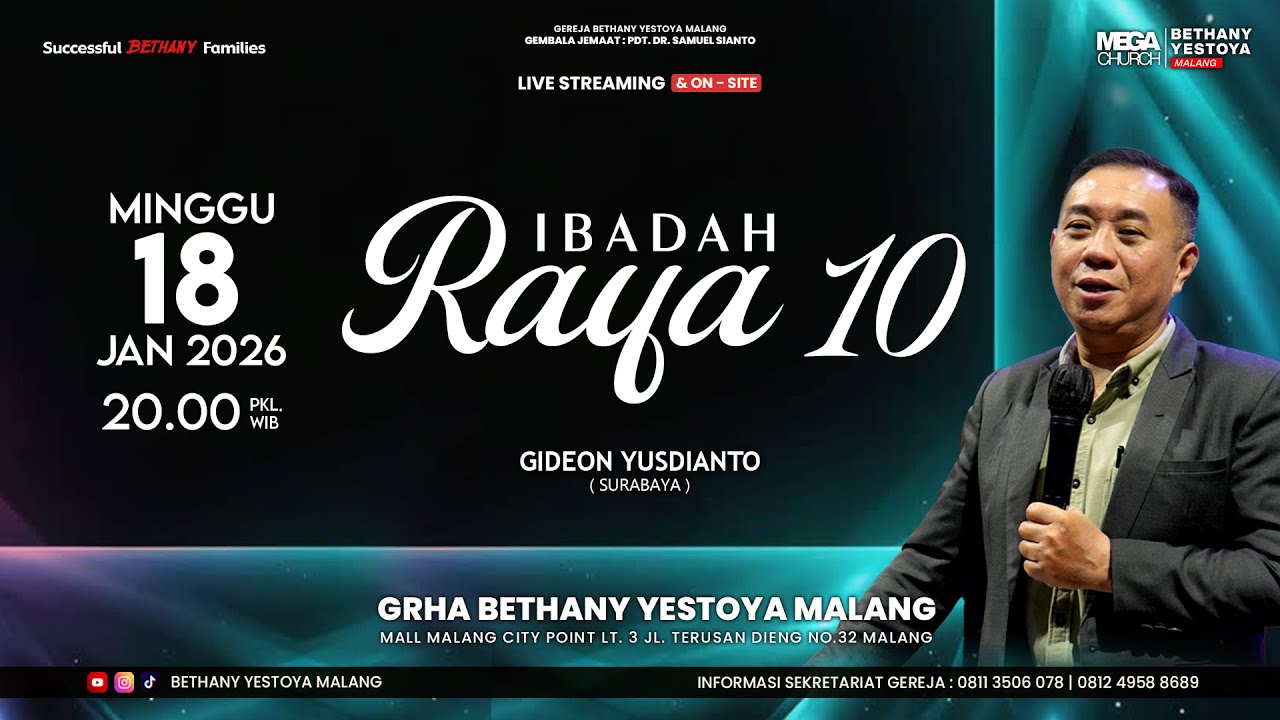 Ibadah Raya On-Site 10 (Tatap Muka) - Gereja Bethany Yestoya - 18 Jan 2026 - Gideon Yusdianto