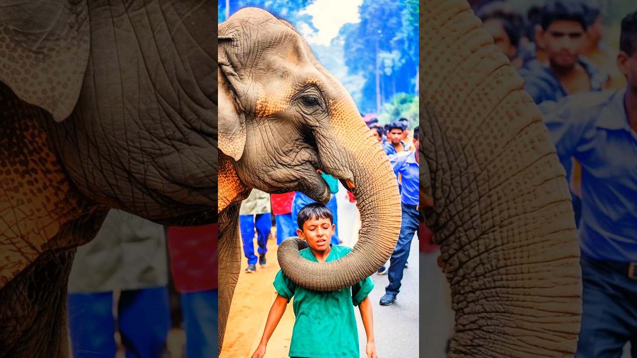 Elephant Attack Village Boy In Forest Road 