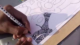 Vlog Ke Sath Yeh Bhi Jaruri Hi , Drawing Of Mickey Mouse With Mandala Art Design Idea In Easy Step