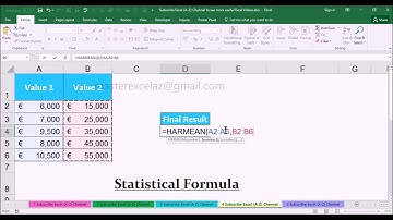HARMEAN Statistical Function with Example in MS Office Excel Spreadsheet 2016