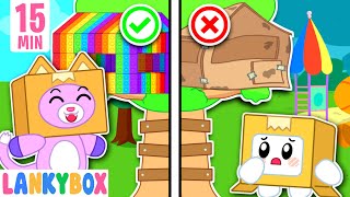 Pop It vs Cardboard Playhouse - LankyBox Makes DIY Pop It Treehouse | LankyBox Channel Kids Cartoon