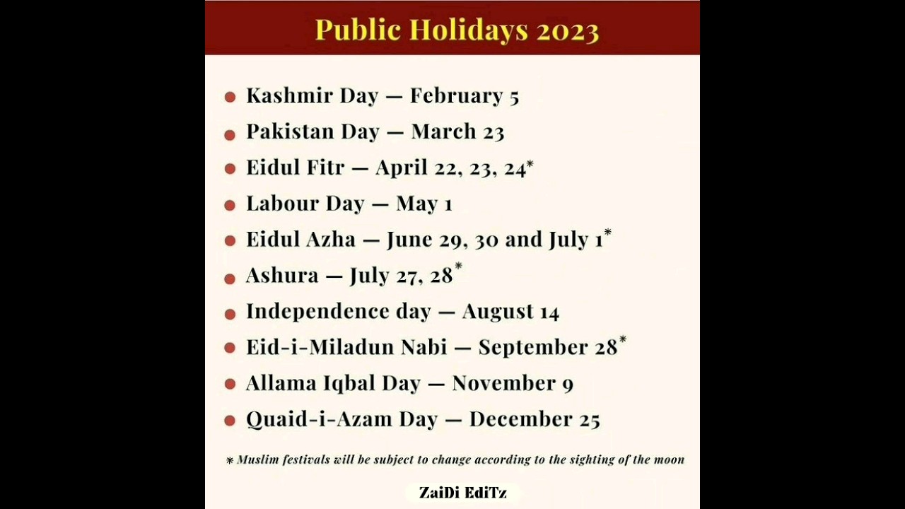 Public Holidays 2023 