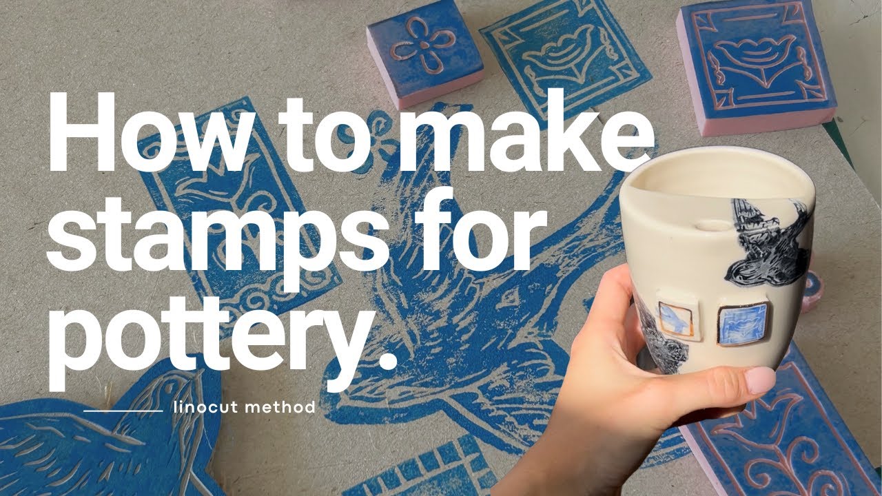 How to make linocut stamps for your pottery - tutorial/process video 🏺