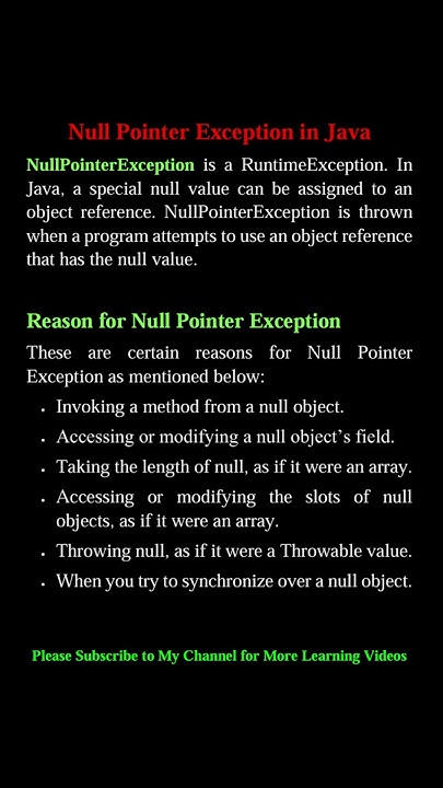 Null Pointer Exception in Java.#youtubeshorts #shorts #java # ...
