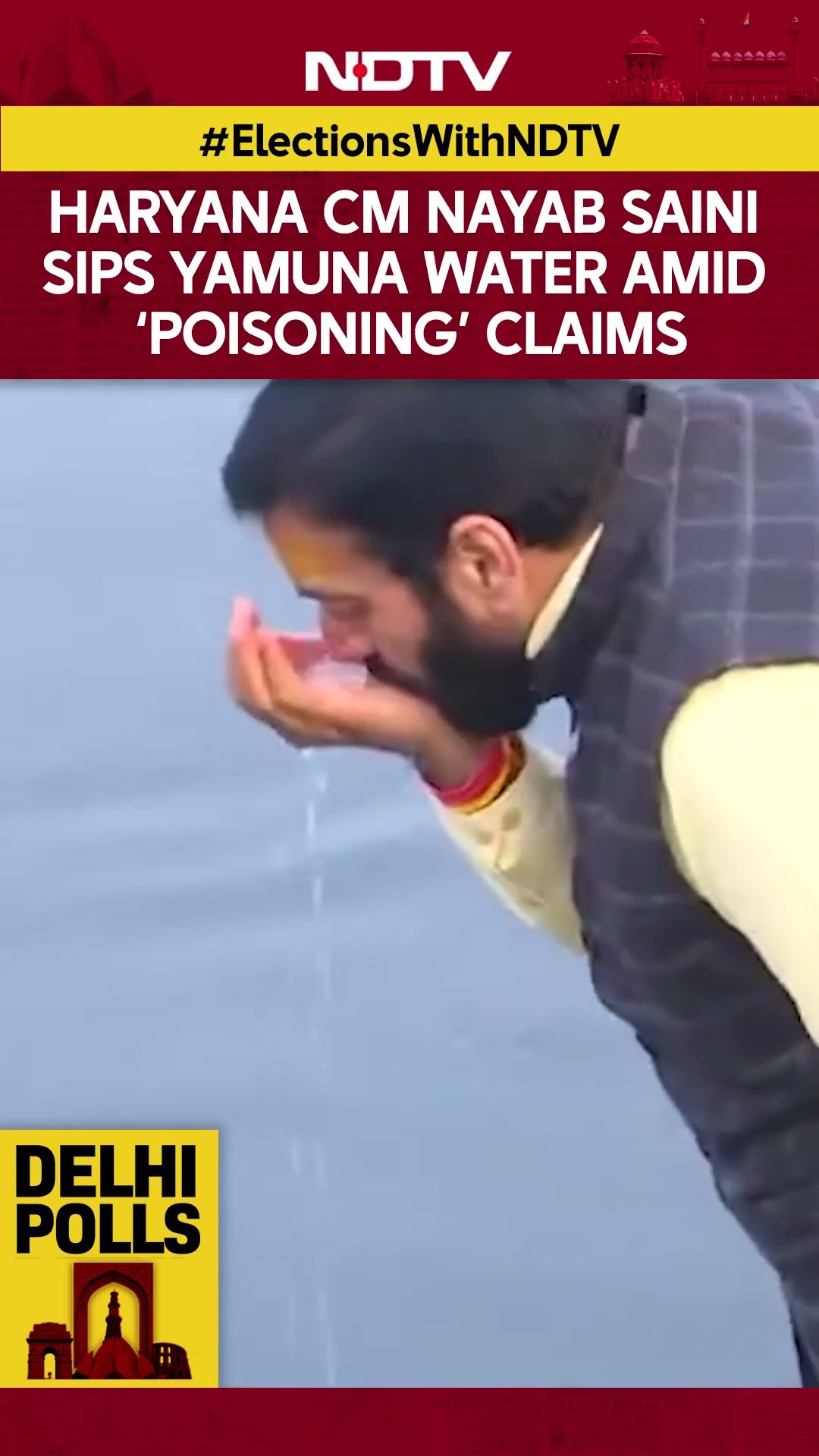 Yamuna Poison Row | Haryana CM Nayab Saini Takes A Sip Of Yamuna's 'Poisonous' Water | Delhi Polls