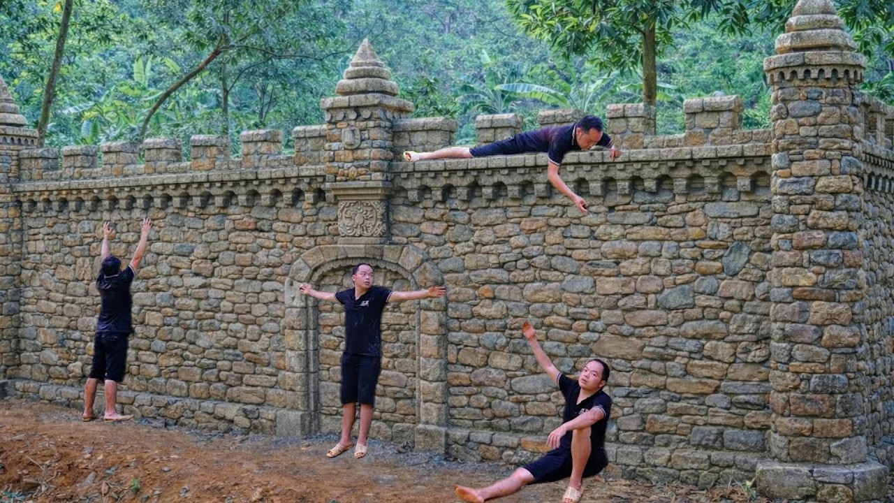 Duong Builds the Great Stone Wall Alone | Epic Hand Built Fortress Project