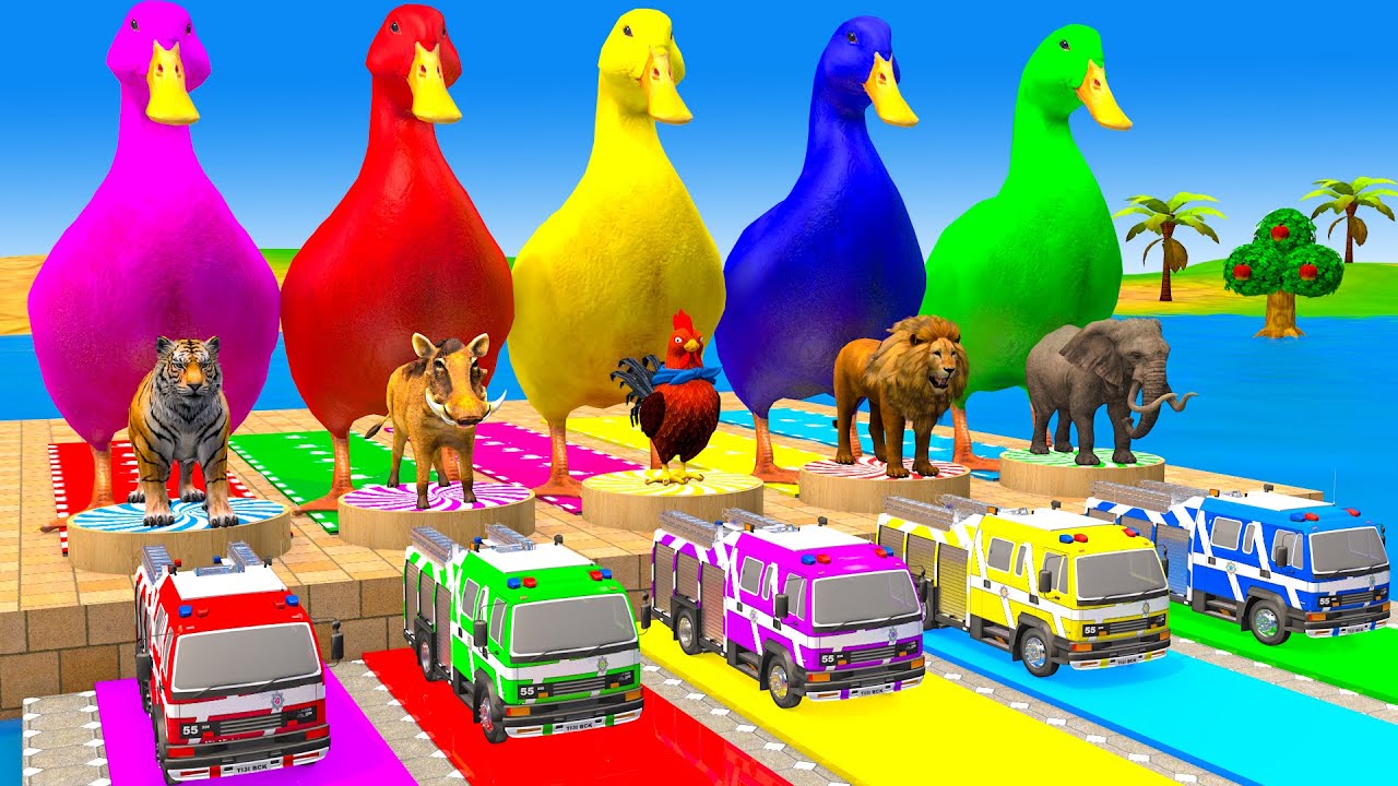 Long Slide Game With Cow Elephant Gorilla Hippopotamus Tiger - 3d Animal Game - Funny 3d Animals