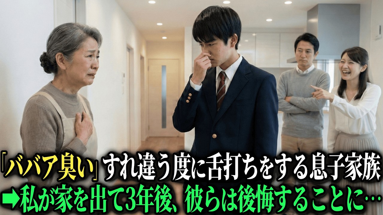 「ババア臭い。早く出て行けよ」すれ違う度に舌打ちをする息子夫婦と孫。私が家族と暮らす事をやめて、即家から出て行き3年・・・【シニアのスカッと朗読】【老後の知恵】