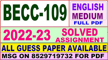 becc 109 solved assignment 2022-23 / becc 109 solved assignment in English / ignou ba economics