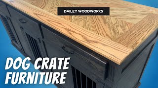 Custom Oak Dog Crate Furniture built for Dallas, Texas Client - Triple Dog Kennel with Chevron Top