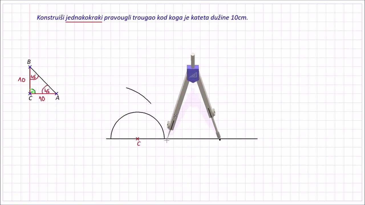 6.71.4 .Konstrukcija jednakokrakog pravouglog trougla Zadata dužina katete