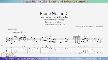 Etude No.1 in C (Alexander Ivanov-Kramskoi) for Classical Guitar with Tab