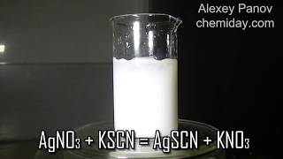 Реакция нитрата серебра с роданидом калия | AgNO3 + KSCN → AgSCN + KNO3