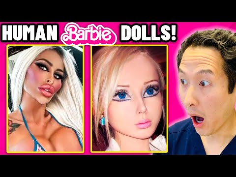 Plastic Surgeon Reacts to Human BARBIE Dolls! Extreme Bodies Explained! #barbiemovie #barbie