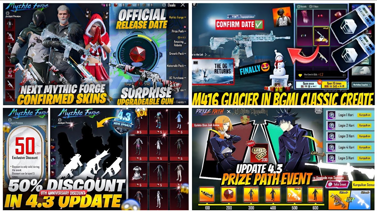 🔴NEXT MYTHIC FORGE LEAKS BGMI 4.3😍| NEXT PRIZE PATH EVENT BGMI🔥| M416 GLACIER🥶IN CLASSIC CREATE BGMI