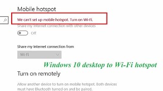 In windows 10 pc there is a settings called mobile hotspot, where you
can share your internet connection with other devices. have to choose
wi-fi or ethe...