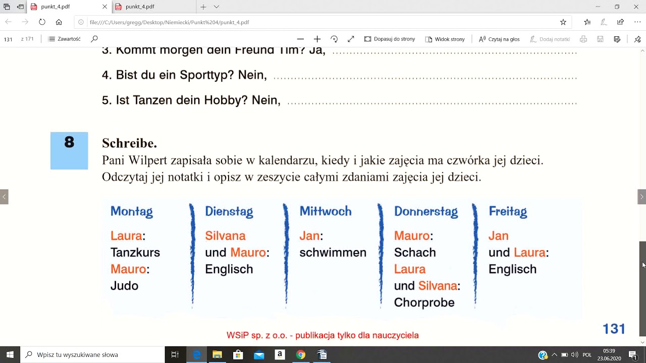Lekcja zdalna 11 , język niemiecki, ,,Punkt'', klasa IV, temat: "Mein