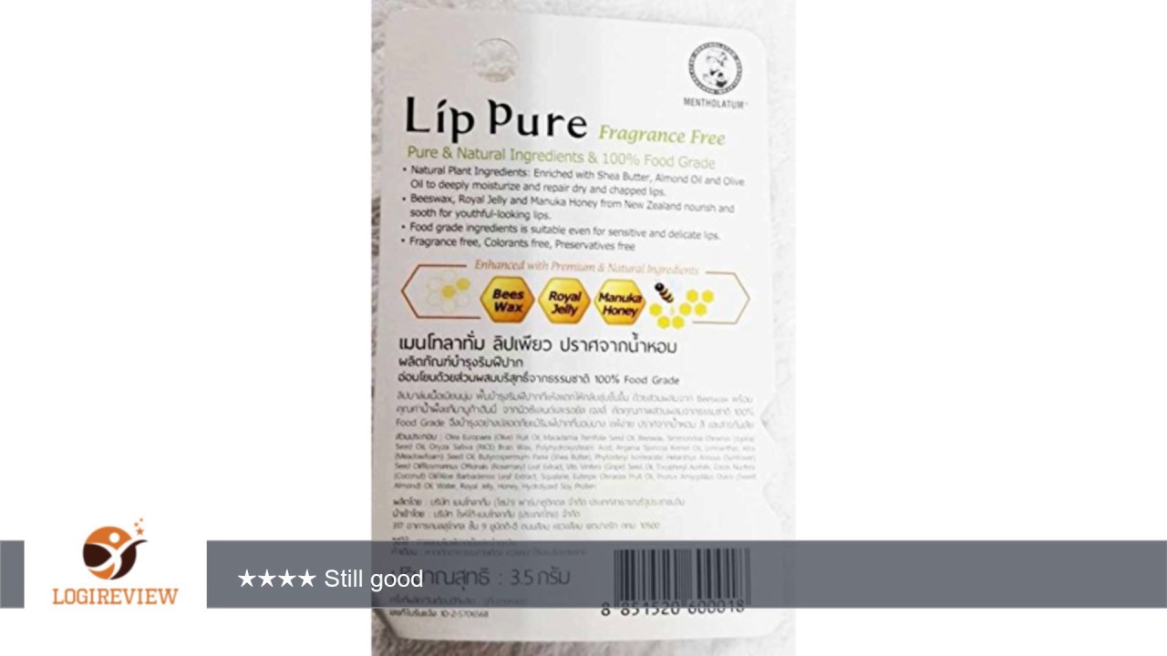 Mentholatum Lip Pure Fragrance Free Lip Balm Natural 3.5 g x 1 pcs