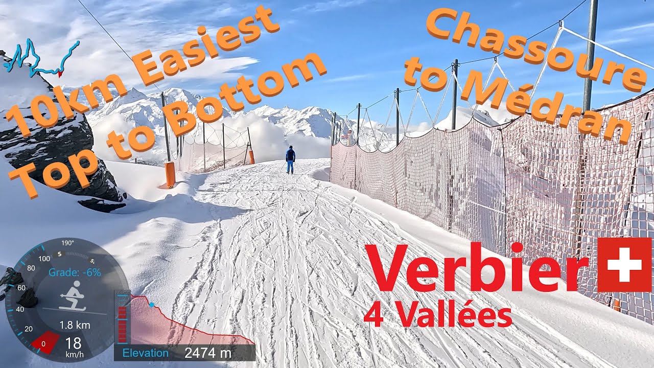 [4K] Skiing Verbier 4Vallées, 10km Easiest Top to Bottom to Médran, Valais Switzerland, GoPro HERO11