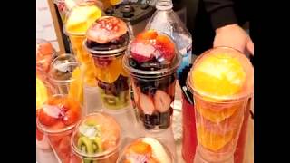 Korean Street Food - Most Beautiful Rainbow Cotton Candy Ice cream Fruit Burrito