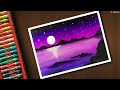 How to draw moonlight dream scenery step by step drawing for beginners