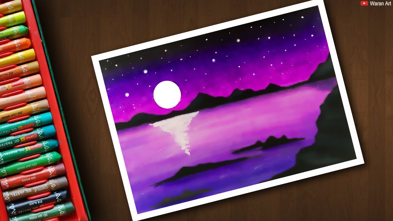 Moonlight Scenery Drawing With Sketch Pen/Easy Landscape Painting