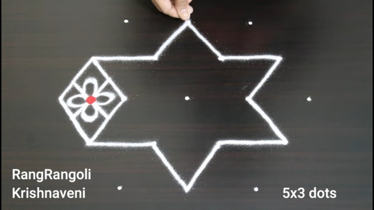 Karthika Pournami Muggulu🌺5x3 dots Easy Diya Rangoli🌺Traditional Kolam🌺RangRangoli Krishnaveni