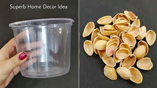 3 Amazing Home Decor Ideas using Waste Plastic Container and Pista Shells - DIY Crafts using waste