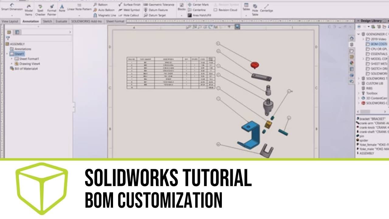 make a drawing from an assembly in solidworks with abill of material