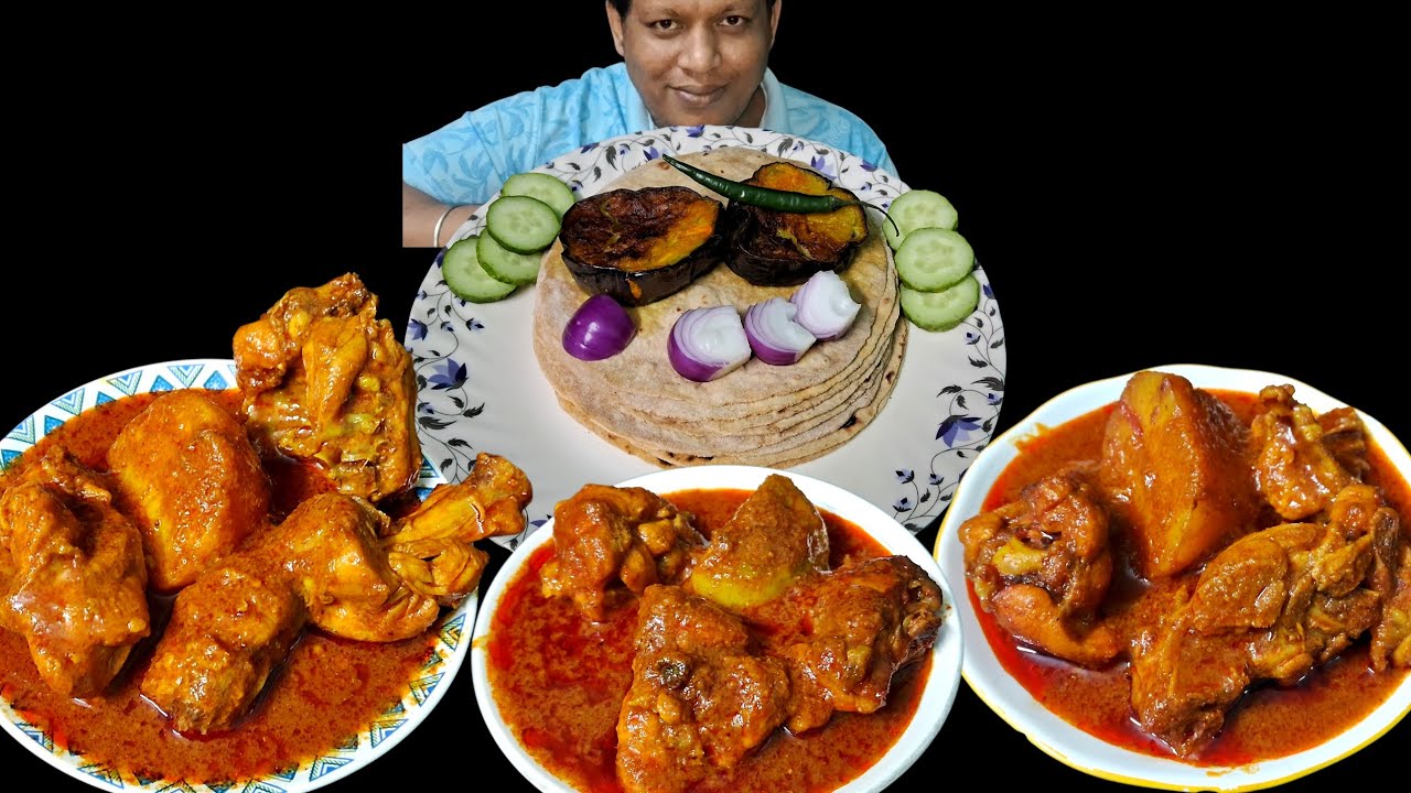 Unlimited spicy chicken kosha and roti eating asmr, eating show video,mukbang,big bites,RABIN EATING