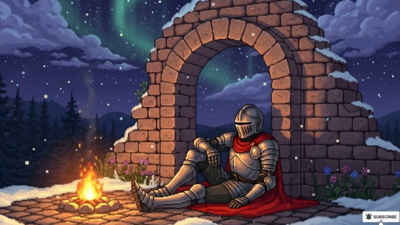 Rest, Knight... Shelter Under the Stone Arch & Northern Lights | Winter Fire Ambience 🌌🔥