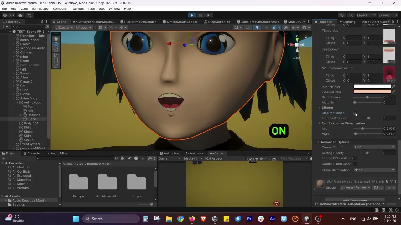 Stop Motion FX for Unity on Mouth Lip-sync asset (Audio Reactive Mouth)