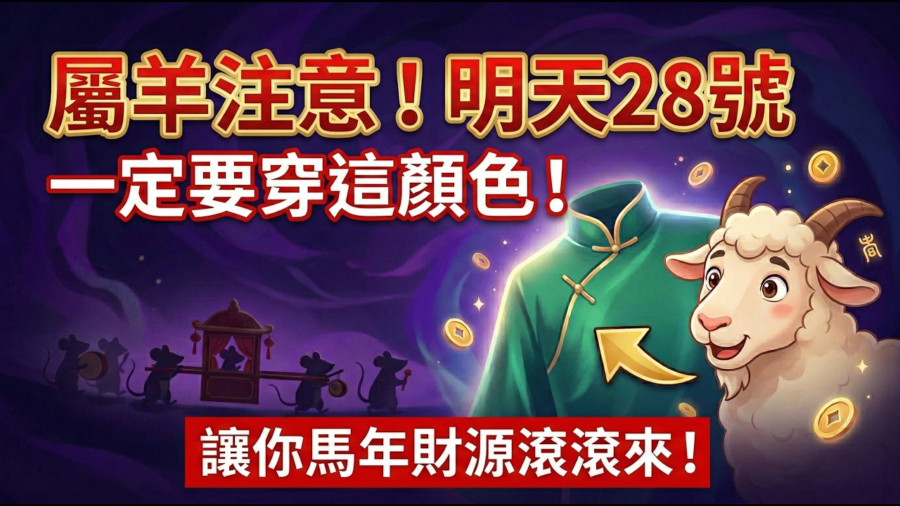 屬羊注意！明天28號正月十二「老鼠娶親日」，一定要穿「這顏色」，讓你馬年財源滾滾來！#生肖羊2026運勢 #2026屬羊運勢 #財運 #開運色 #老鼠娶親日 #正月十二 #旺財顏色 #幸運顏色 #屬羊