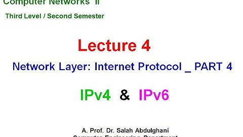 Lecture 4:  Network Layer  Internet Protocol IPv4 and IPv6  Part 4